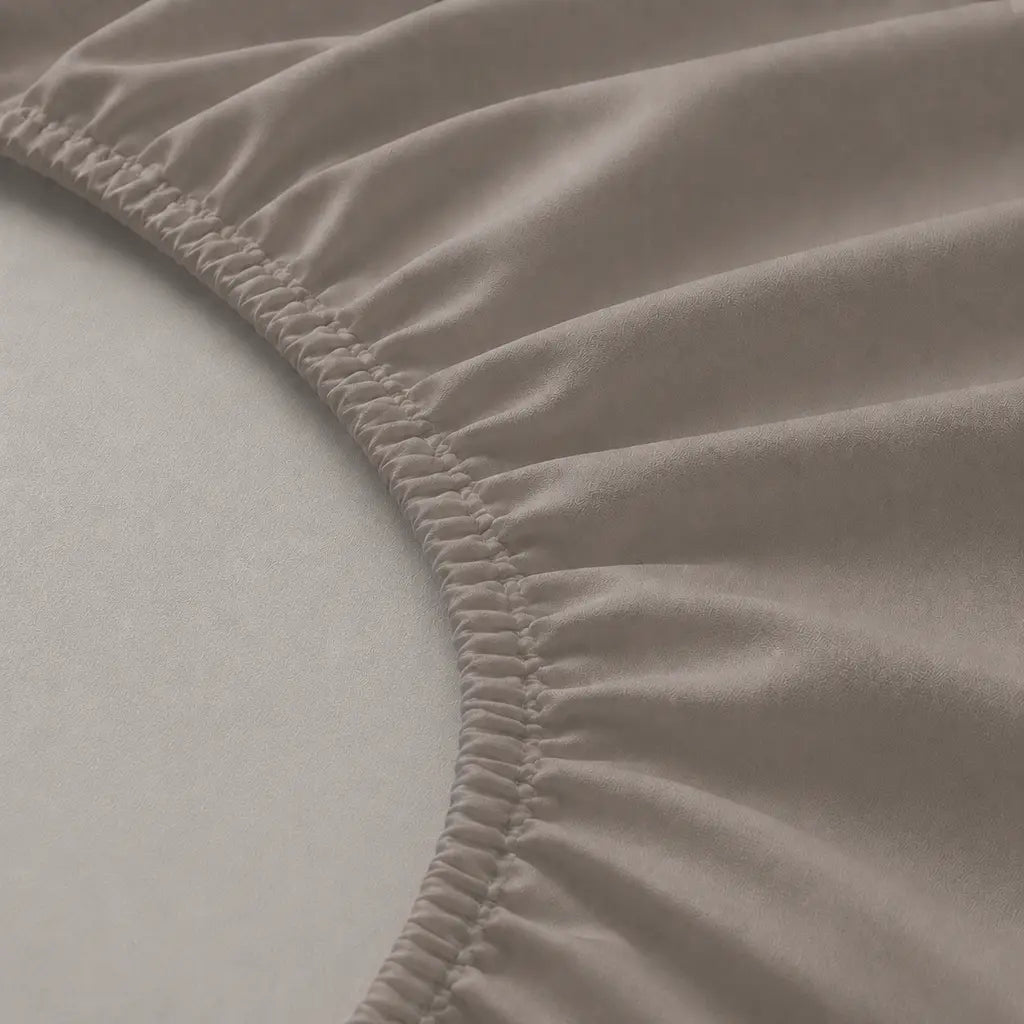 Stone Polycotton Percale 200TC Fitted Sheets elastic edge detail - Linen and Co