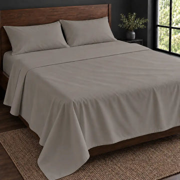 stone polycotton percale 200tc flat sheet, plain no satin stitch — hero — Linen and Co