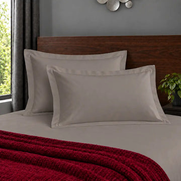 Oxford stone 200TC polycotton percale pillowcases with no satin stitch border by Linen and Co