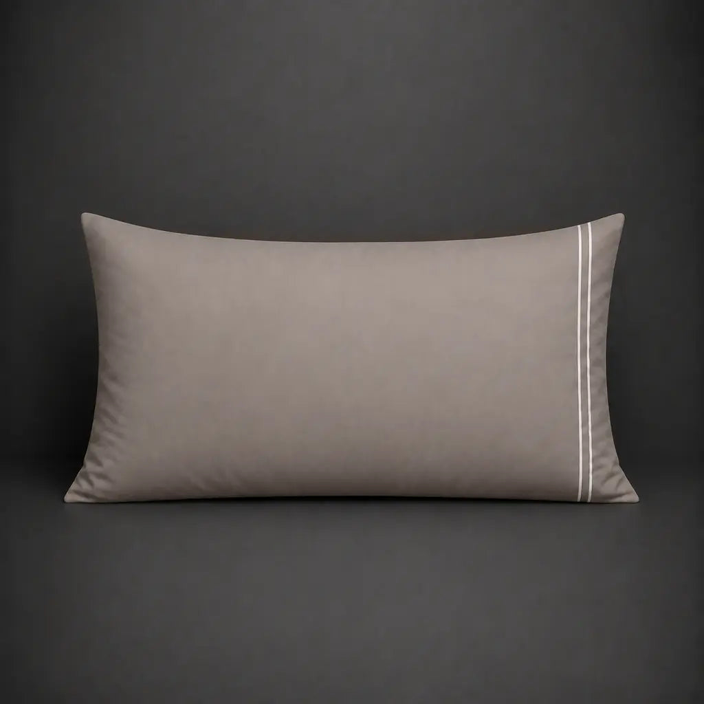 Stone Polycotton Percale 200TC King pillowcase with two row White satin stitch.