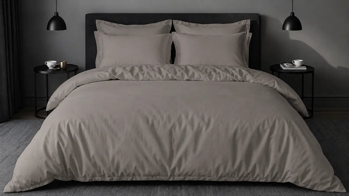 Stone Polycotton 200TC Oxford Duvet Cover Set