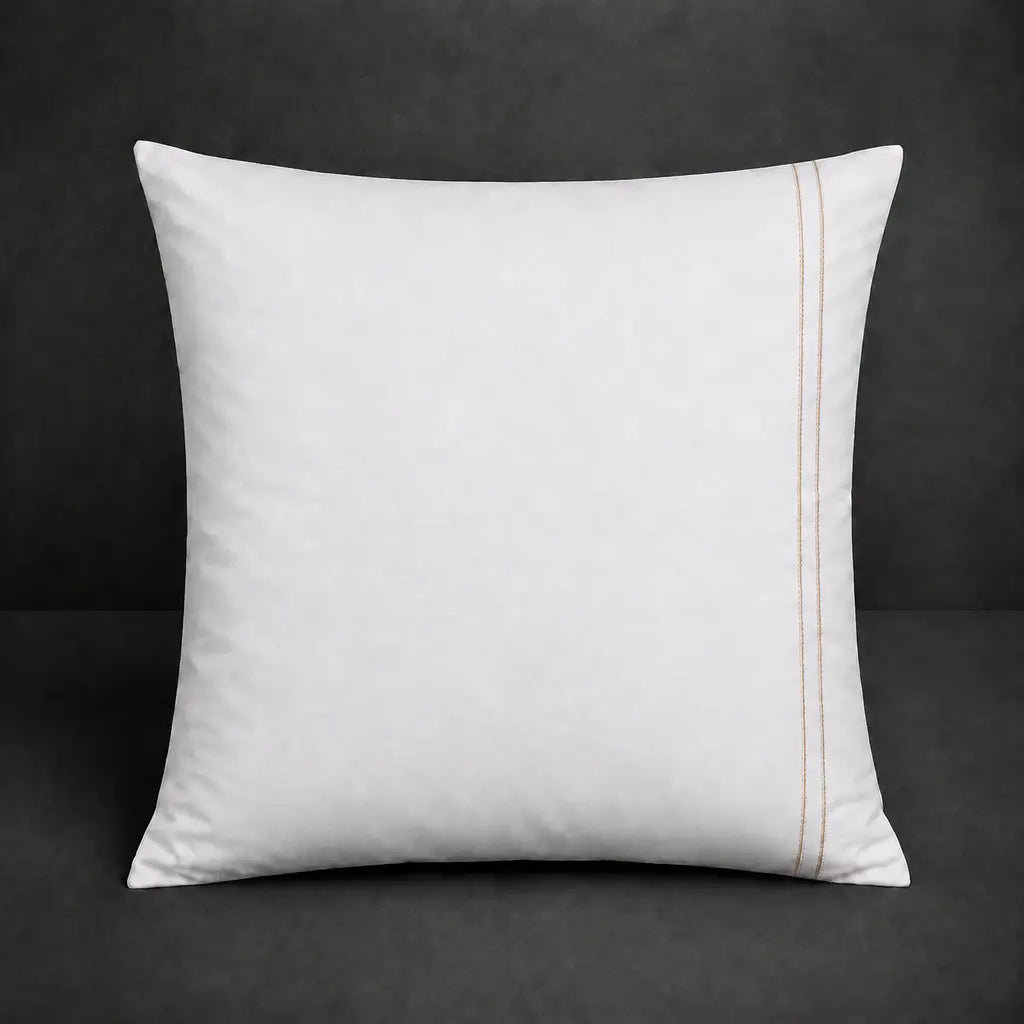 White 100% Cotton Percale 200TC Continental pillow case with Stone two-row satin stitch - front view - Linen and Co