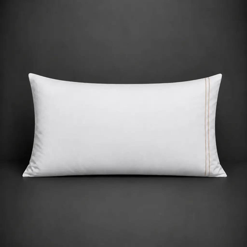 White 100% Cotton Percale 200TC pillow case, Standard and King, Stone two-row satin stitch - front view - Linen and Co