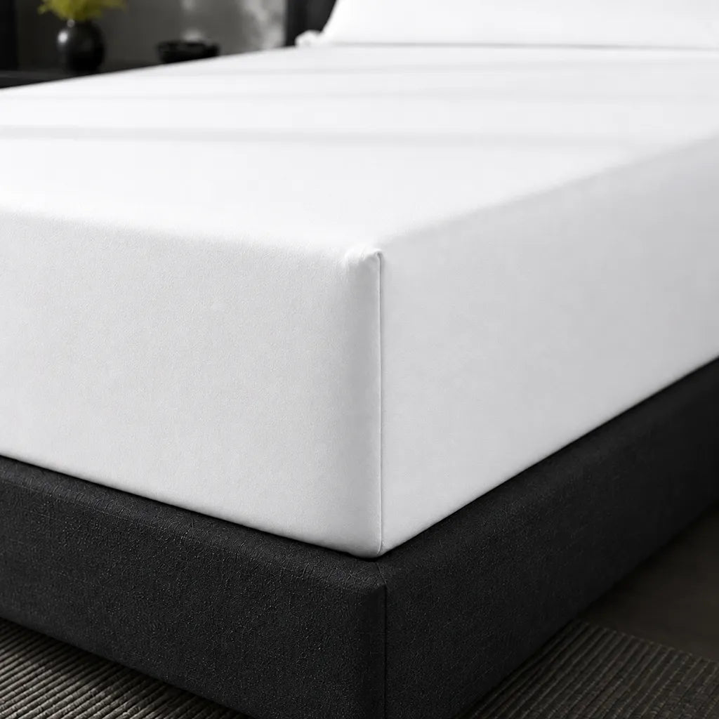 White Cotton Percale 200TC Fitted Sheets extra depth deep pocket corner detail - Linen and Co