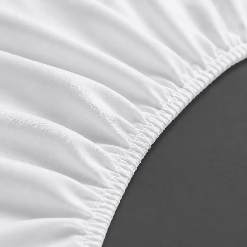 White Cotton Percale 300TC Fitted Sheets elastic edge detail - Linen and Co