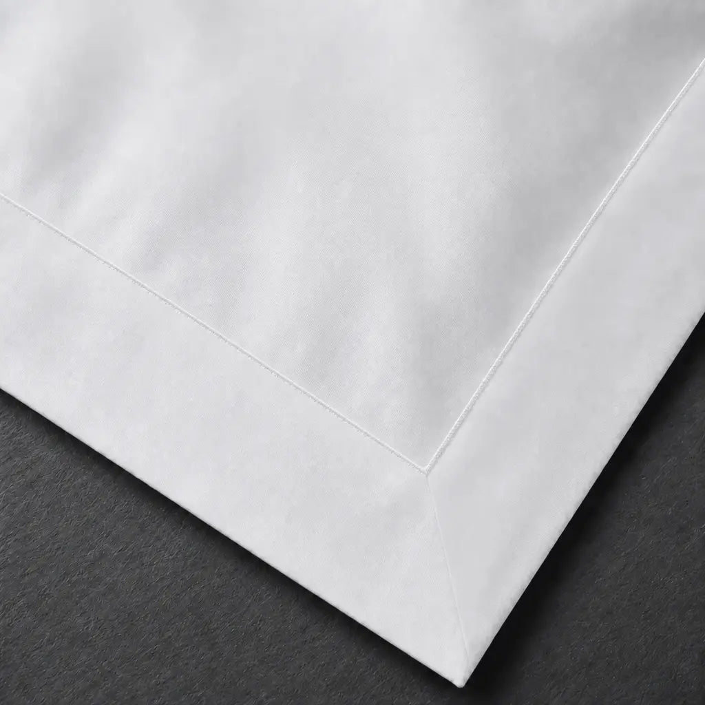 White Cotton 300TC Oxford duvet cover set with one row white satin stitch — embroidery close-up — Linen & Co