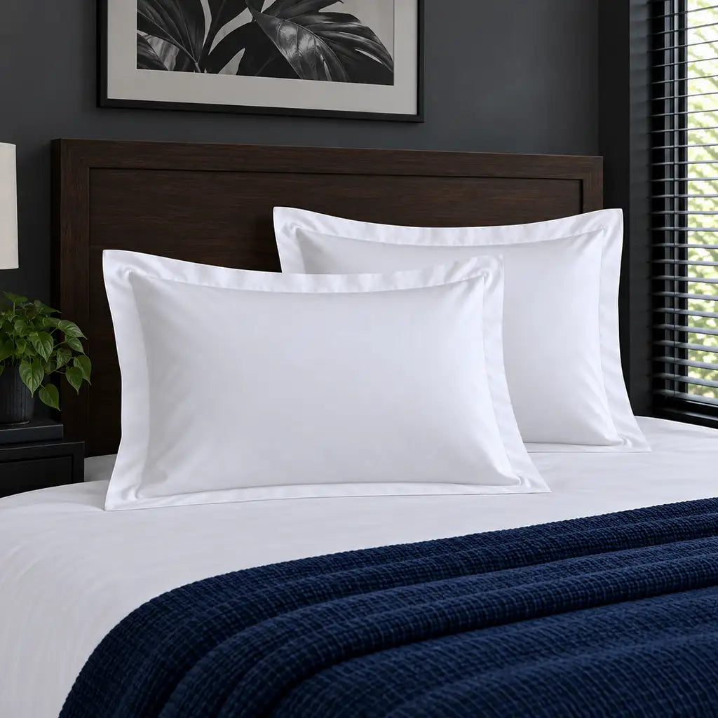Oxford white 300TC 100% cotton percale pillowcases with no satin stitch border by Linen and Co