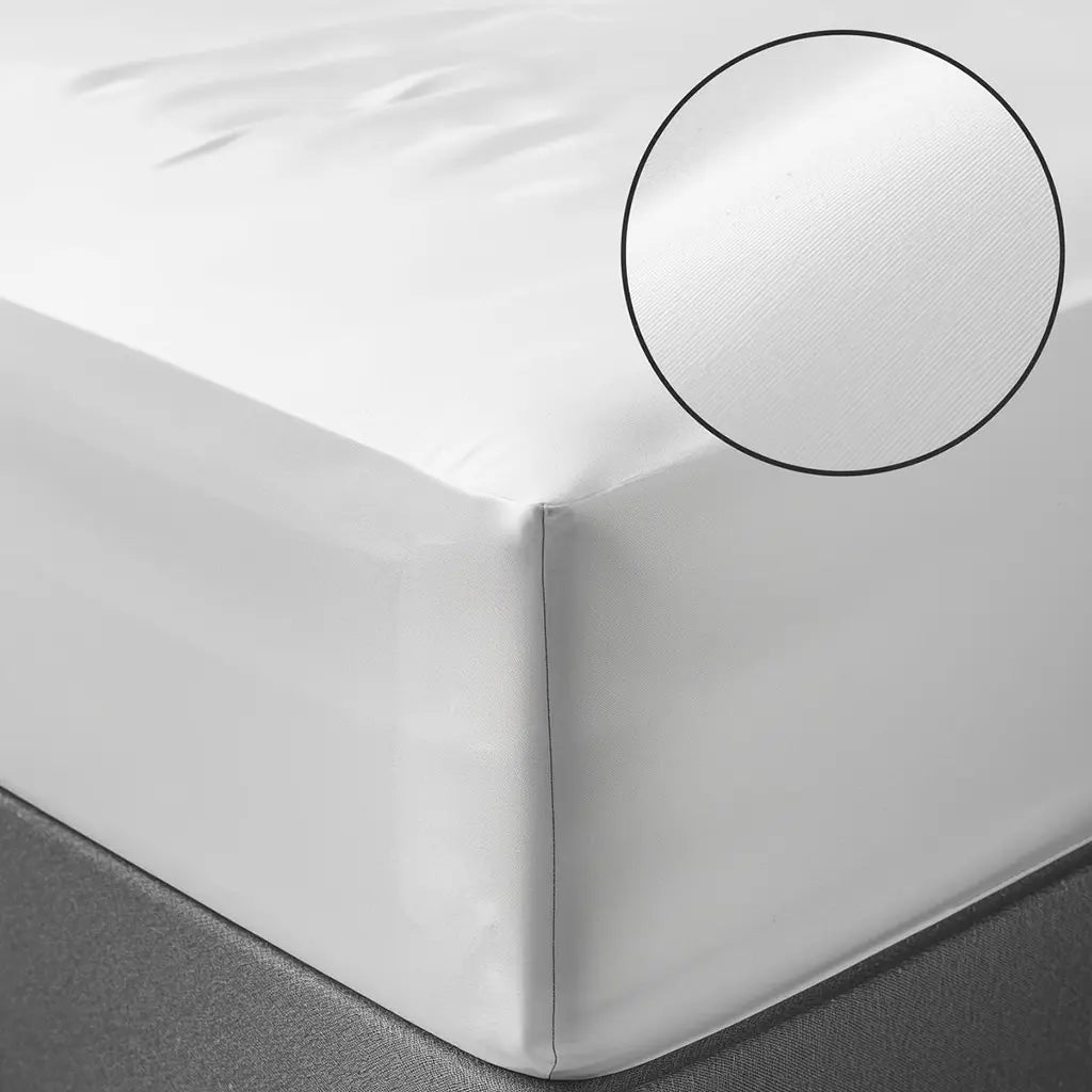 White 300TC luxury cotton percale fitted sheet with fabric macro detail – Linen and Co South Africa