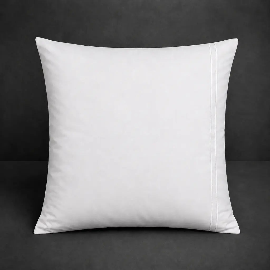 White Polycotton Percale 200TC Continental pillow case with White two-row satin stitch - front view - Linen and Co