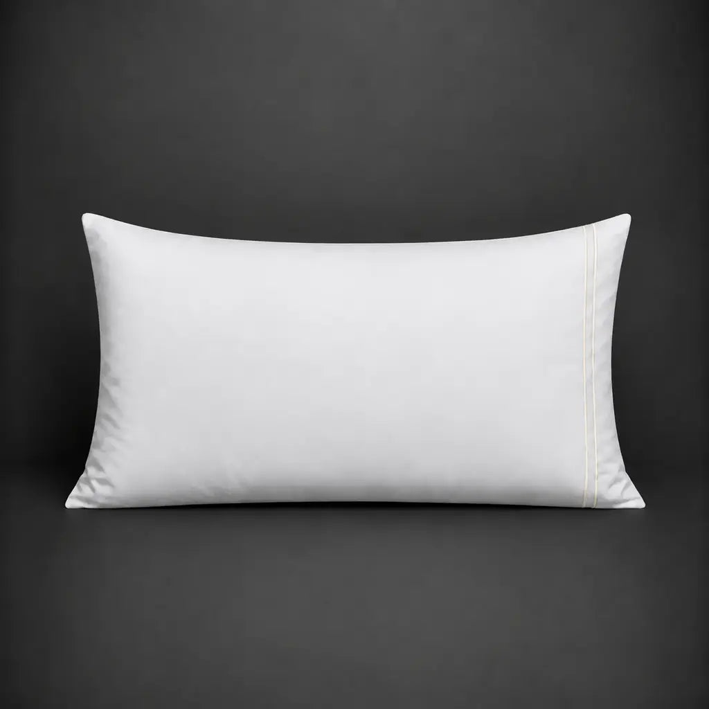 White Polycotton Percale 200TC pillow case, Standard and King, Cream two-row satin stitch - front view - Linen and Co