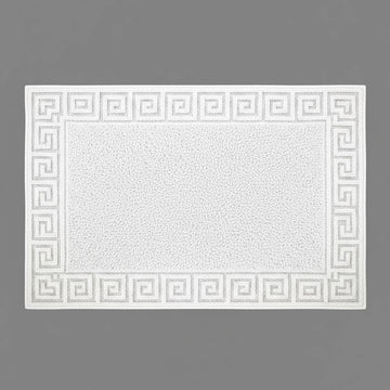 White SB bath mat with Greek key border by Linen and Co - premium hospitality bath linen