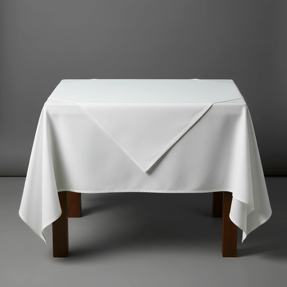 White overlay on a white table cloth by Linen and Co - premium hospitality