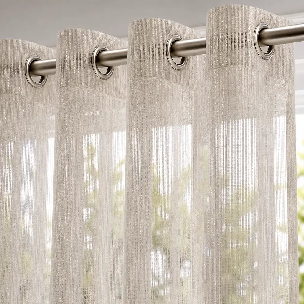 Whittaker Sand sheer curtain fabric and eyelet detail by Silk House