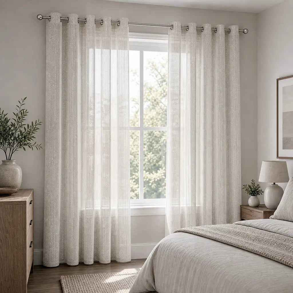 Whittaker sheer ready-made eyelet curtain in Sand by Silk House