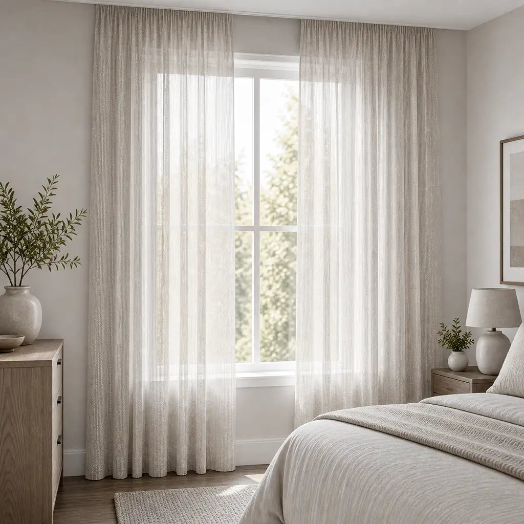 Whittaker sheer ready-made taped curtain in Sand by Silk House