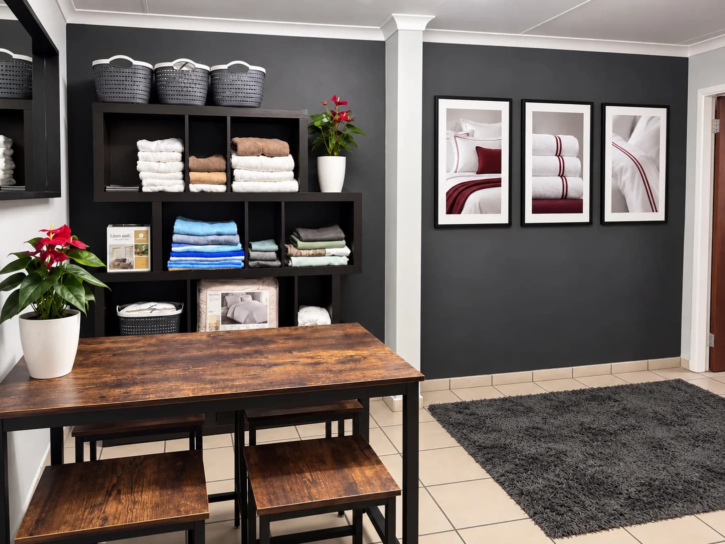The Linen and Co showroom in Edenvale, with towels and bed linen on display