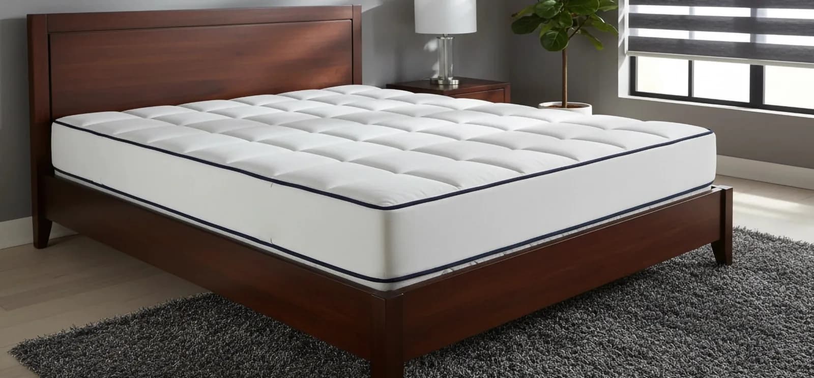A quilted mattress convertor on a bed in a bedroom
