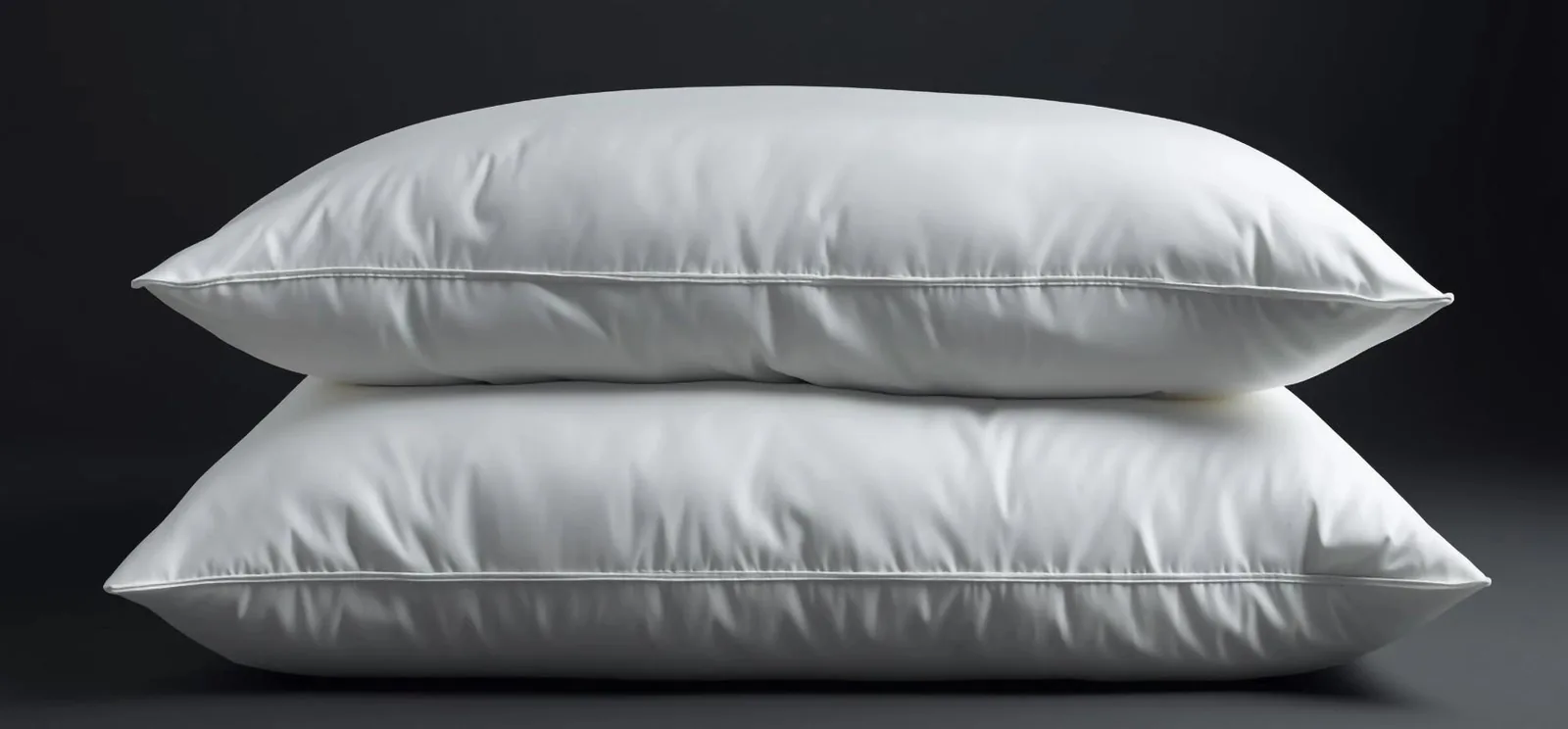 Two white pillow inners stacked on a dark background