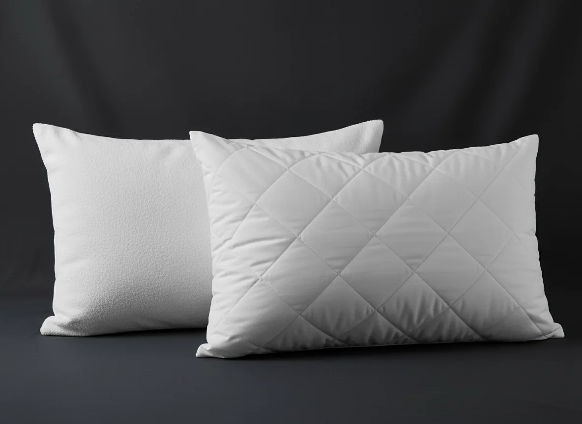 Two white pillows, one in a quilted pillow protector