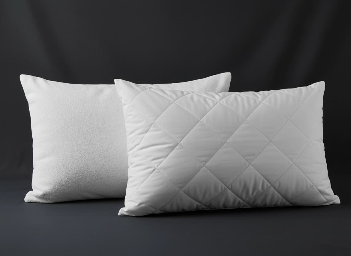A quilted and a towelling pillow protector side by side