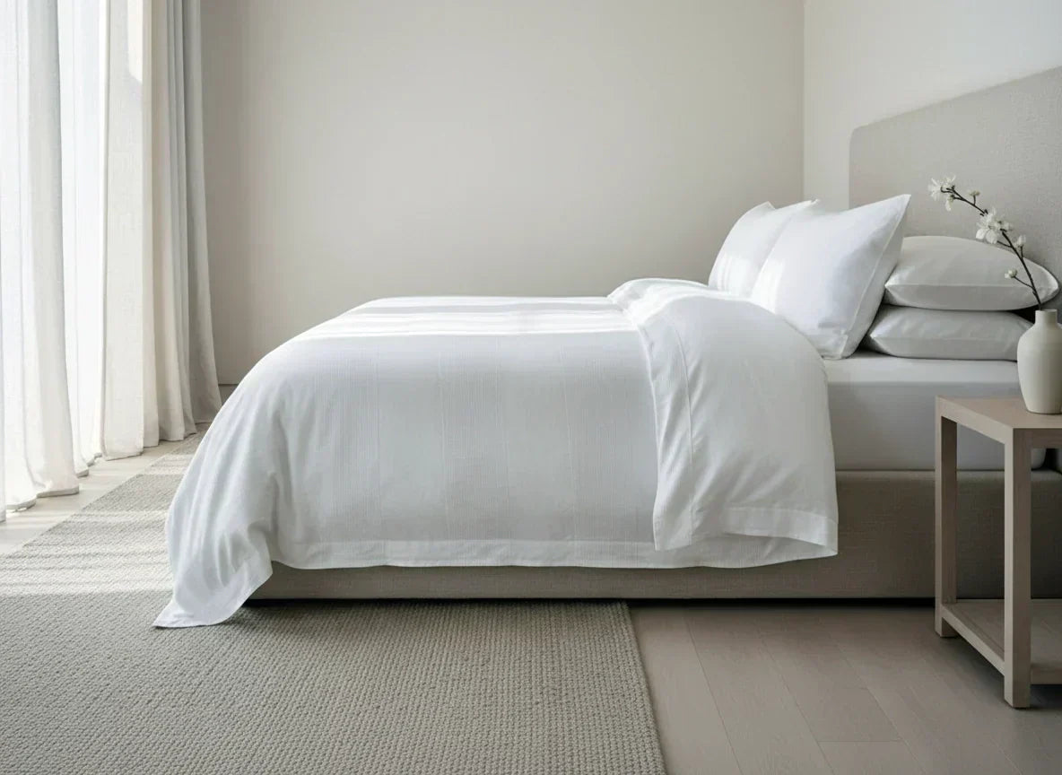 Luxury home bedroom with crisp white hotel-quality linen - premium percale bedding South Africa