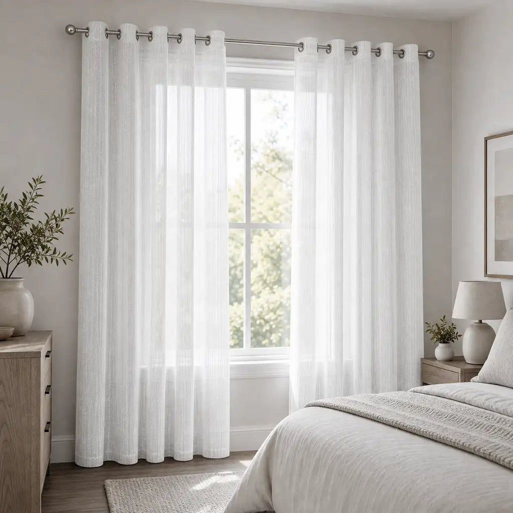 Whittaker White sheer ready-made Eyelet curtain by Linen & Co