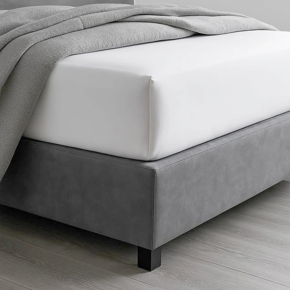 Linen and Co - Grey Base Wrap with white fitted sheet on a grey background