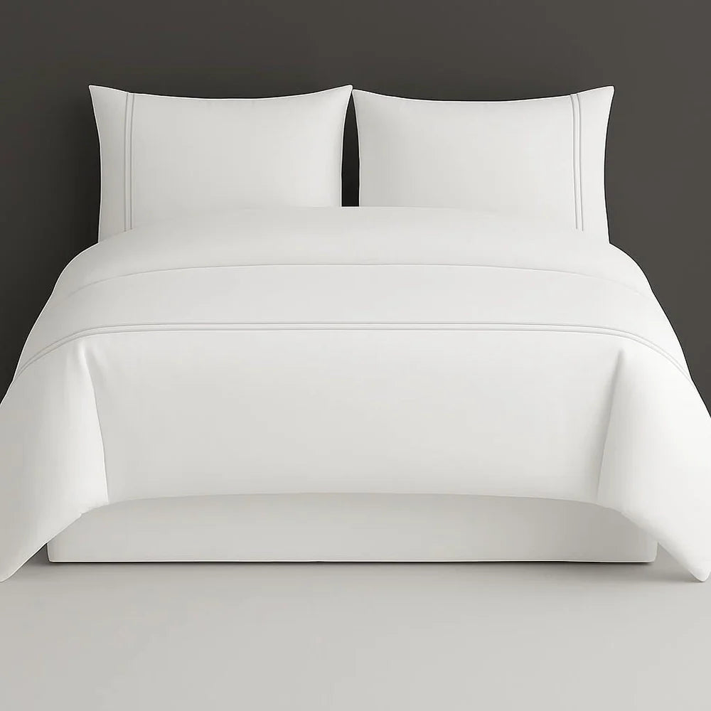 Duvet Covers Set Plain Two Row Satin Stitch Collection