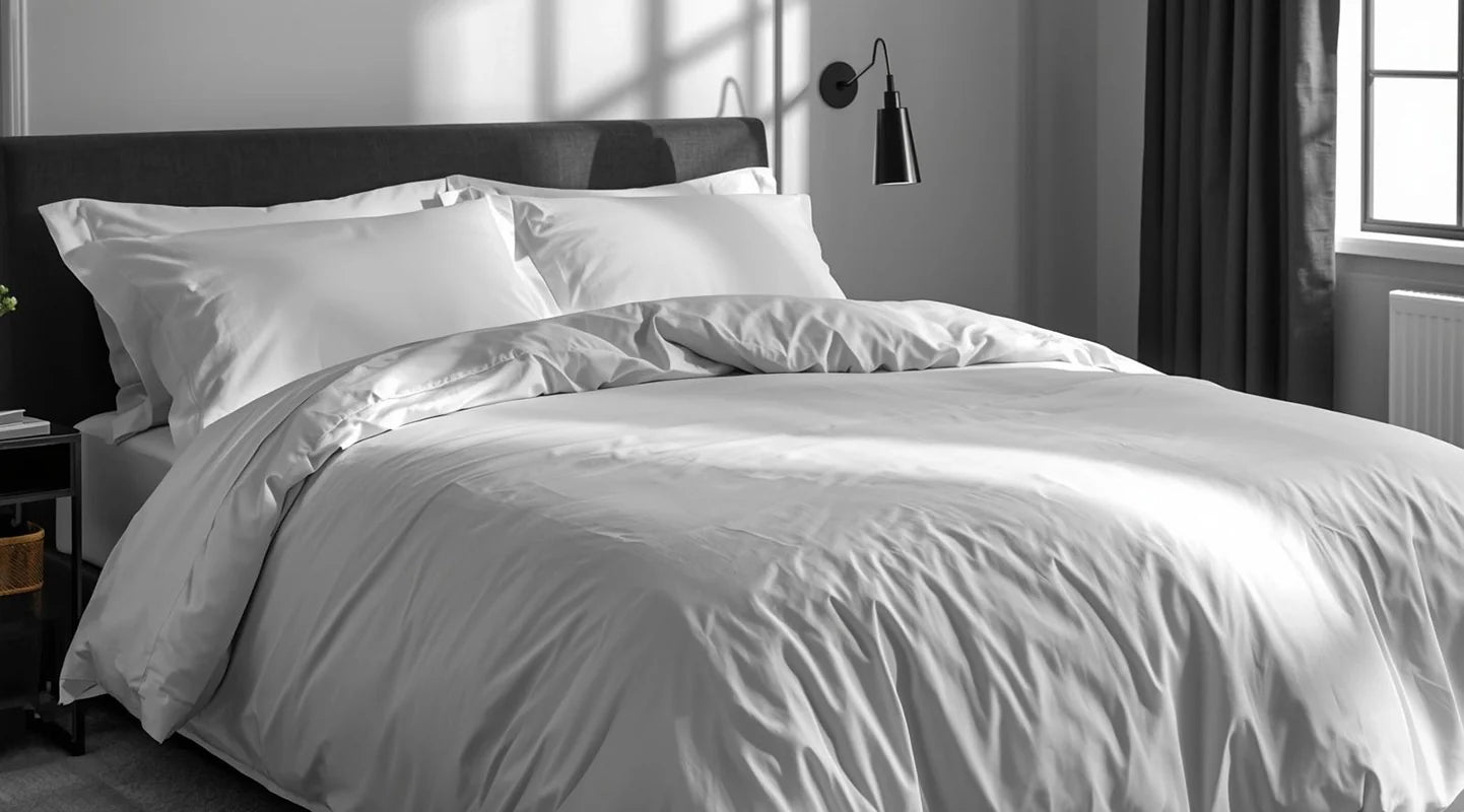 Linen and Co luxury white 200TC cotton percale bed linen styled for premium hospitality and elegant residential interiors in South Africa