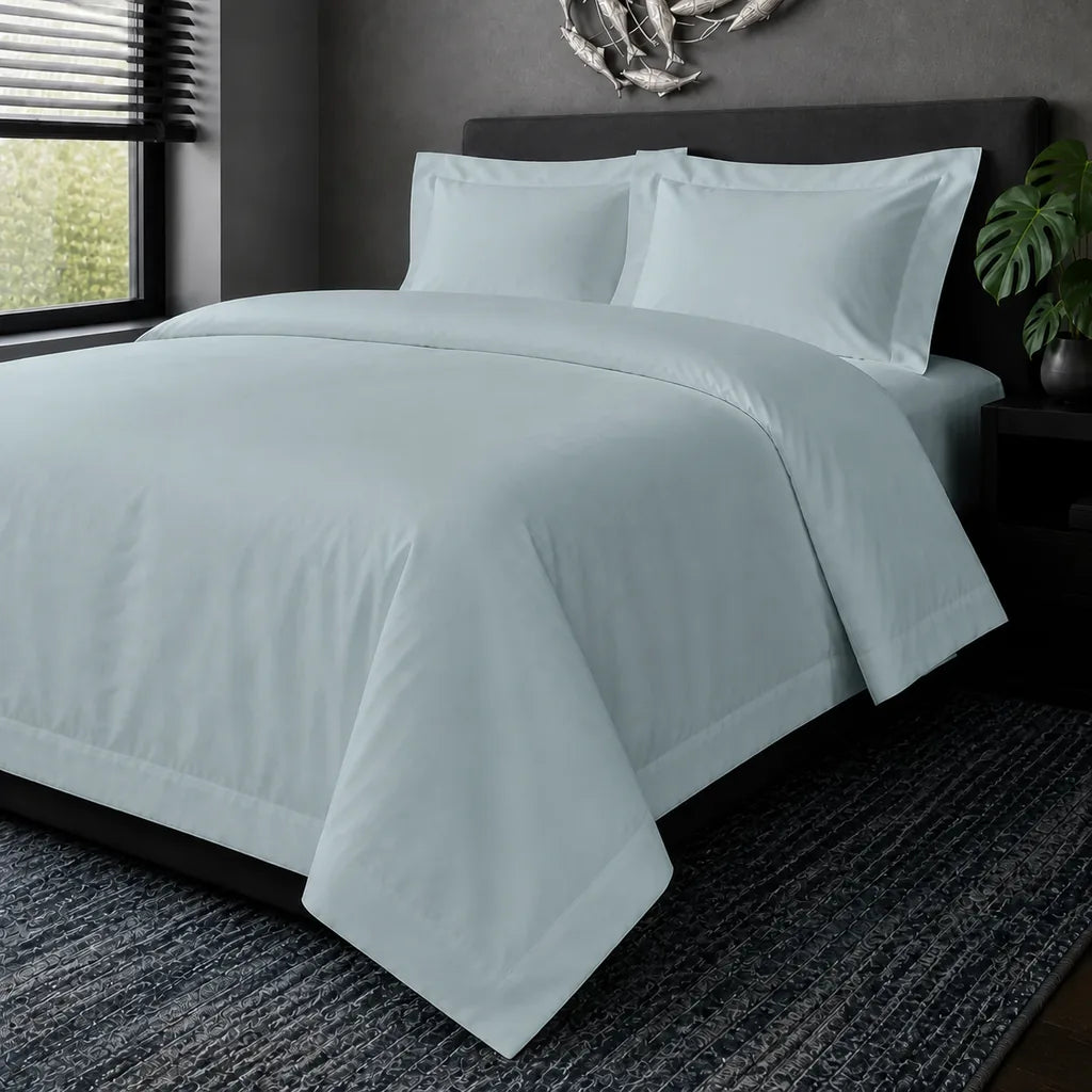 Duck Egg cotton 200TC Oxford duvet cover set, no satin stitch – hero view | Linen & Co