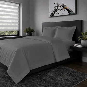 Grey Oxford duvet cover set - No Satin Stitch - hero view - Linen and Co