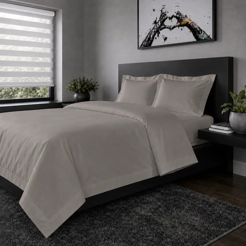 Stone Oxford duvet cover set - No Satin Stitch - hero view - Linen and Co