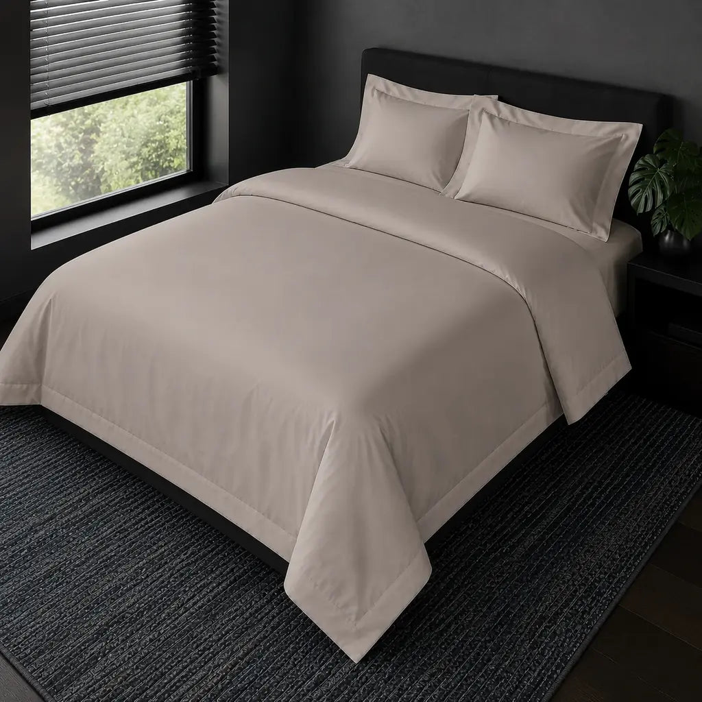 Alternative view of the Stone Cotton 200TC Oxford duvet cover set without satin stitch.