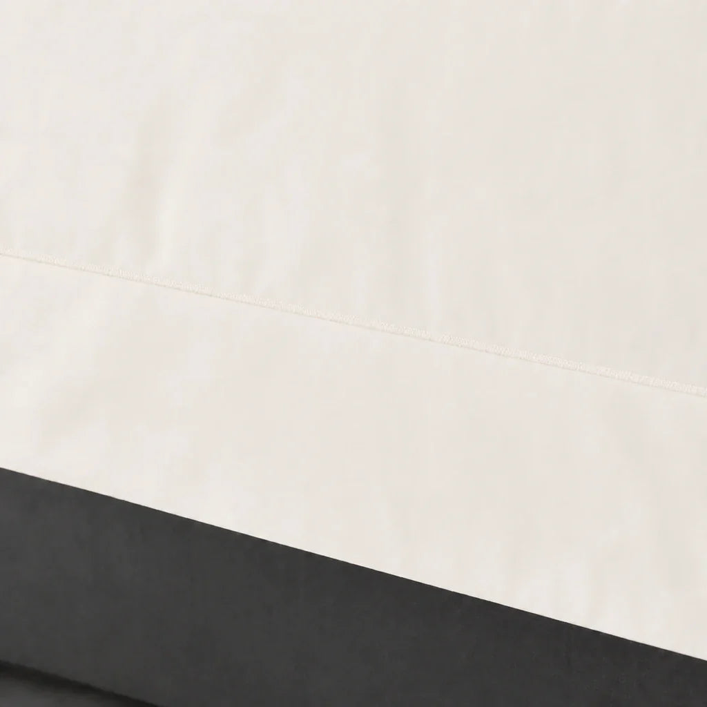Close-up of cream polycotton percale 200TC Oxford cuff with cream one-row satin stitch – Linen & Co