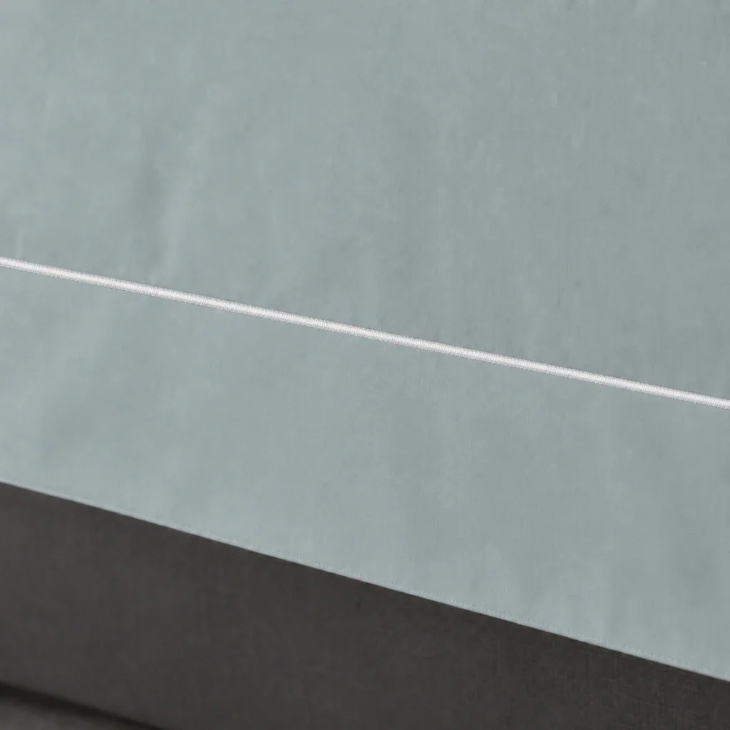 Duck Egg cotton 200TC Oxford duvet cover set with white one-row satin stitch – close up view | Linen & Co