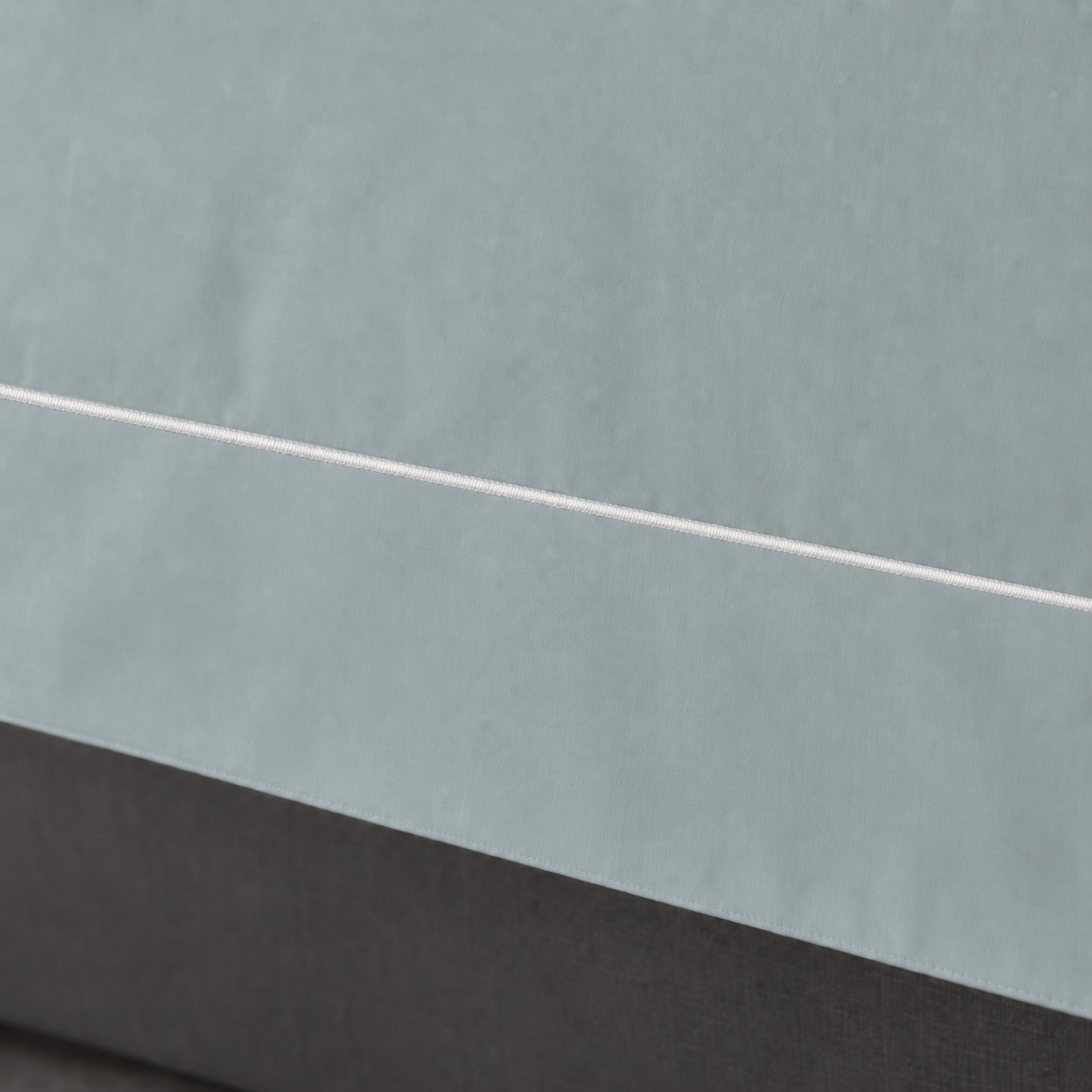 Duck Egg Oxford duvet cover set - White One Row Satin Stitch - close-up border view - Linen and Co