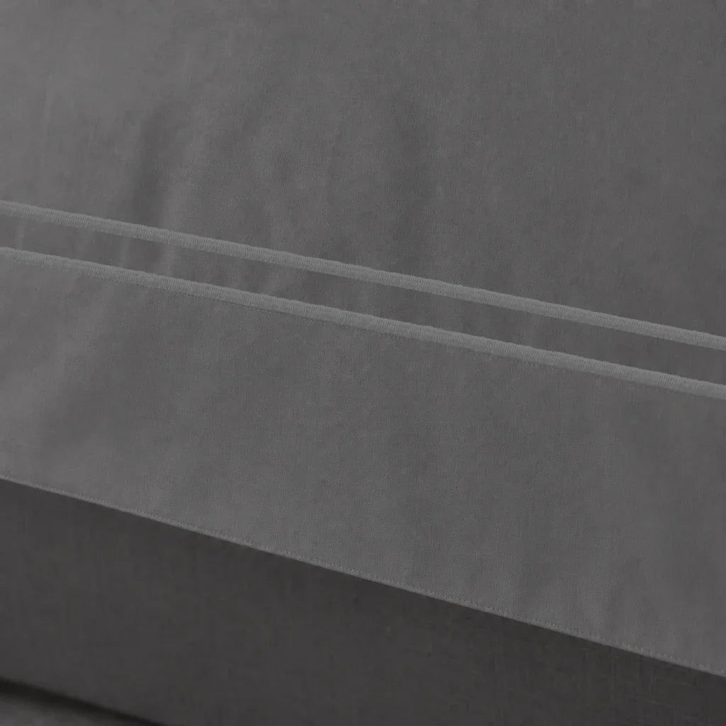 Grey Oxford duvet cover set - Grey Two Row Satin Stitch - close-up border - Linen and Co