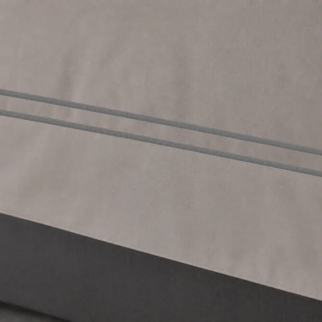 Oxford duvet cover set - Grey Two Row Satin Stitch - close-up border view - Linen and Co
