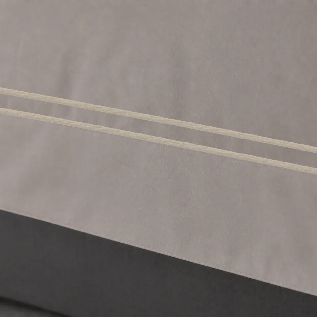 Stone Oxford duvet cover set - Stone Two Row Satin Stitch - close-up border view - Linen and Co