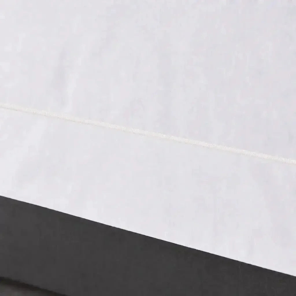 White cotton 200TC Oxford duvet cover set with cream one-row satin stitch – close-up view | Linen & Co