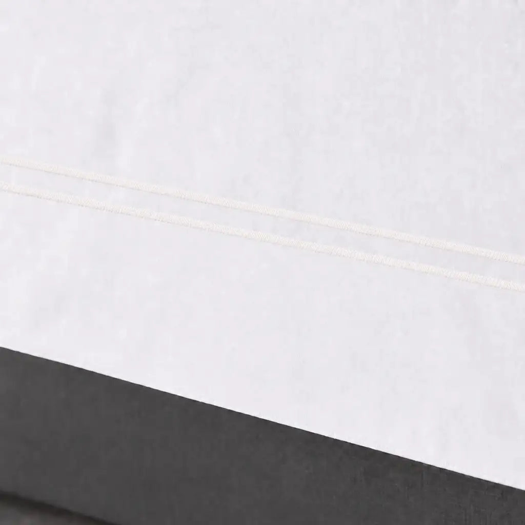 White polycotton percale Oxford duvet cover set with cream two-row satin stitch – close-up view | Linen & Co