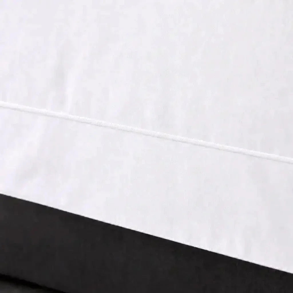 White cotton 200TC Oxford duvet cover set with white one-row satin stitch – close-up view | Linen & Co