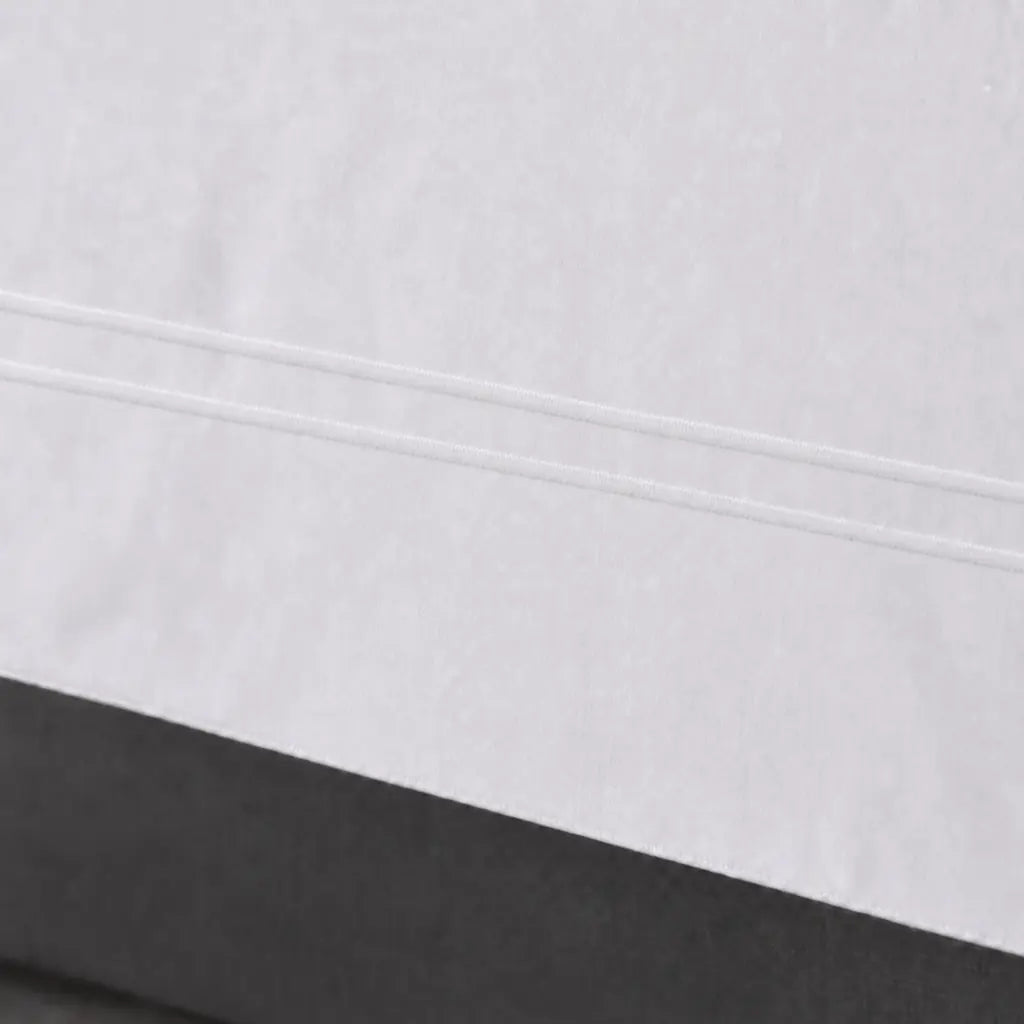 White polycotton percale Oxford duvet cover set with white two-row satin stitch – close-up view | Linen & Co