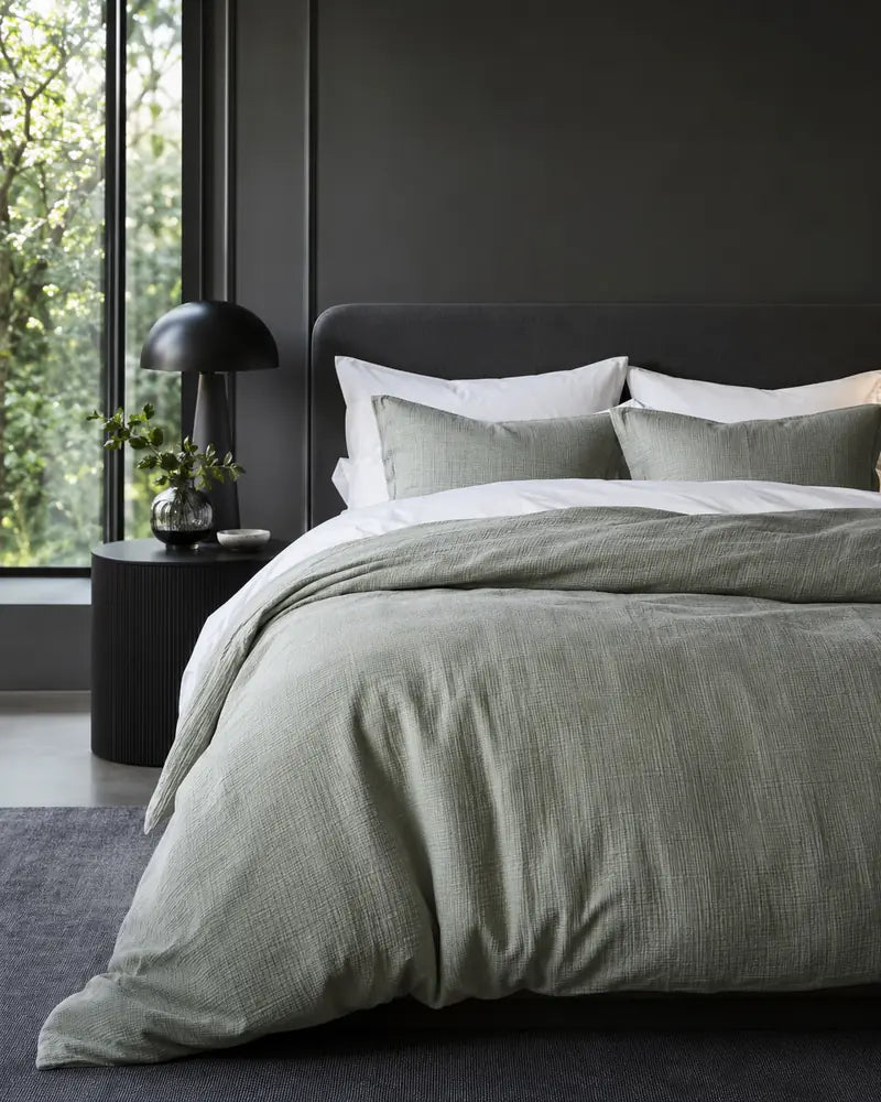 Sage ready-made duvet cover in a modern bedroom
