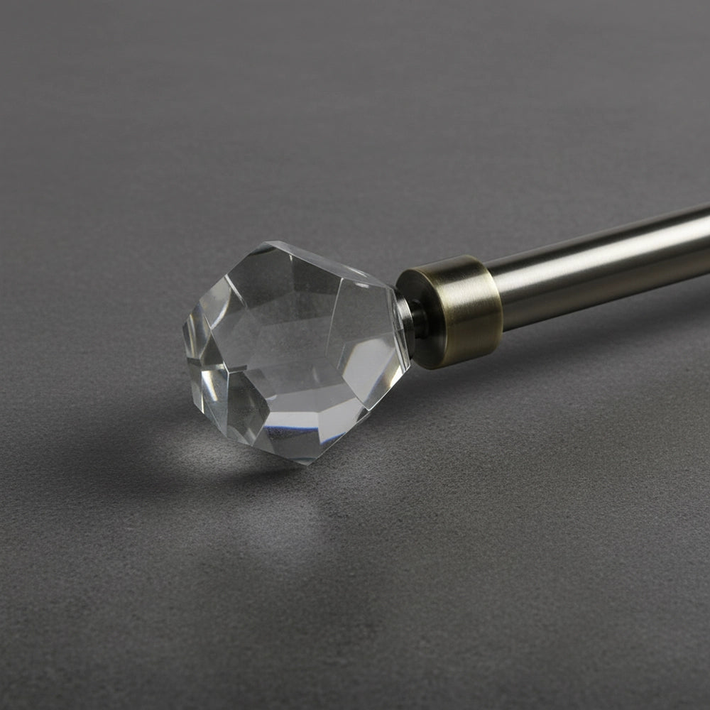 25mm Glass Facet Finial Antique Brass Curtain Rod  - Premium Hospitality Hardware Linen and Co