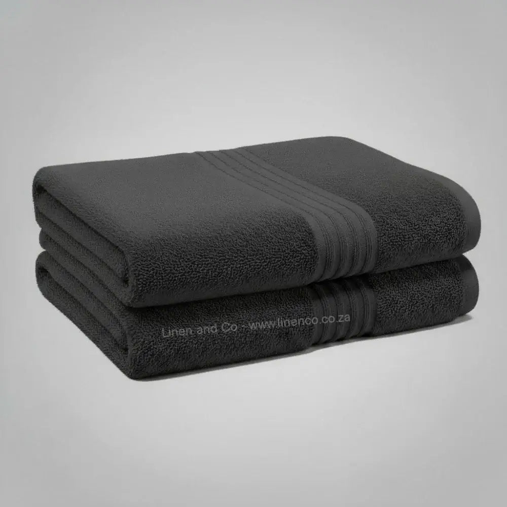 High-quality charcoal bath towel from Linen and Co's Glodina Marathon range, illustrating superior absorbency and commercial-grade performance