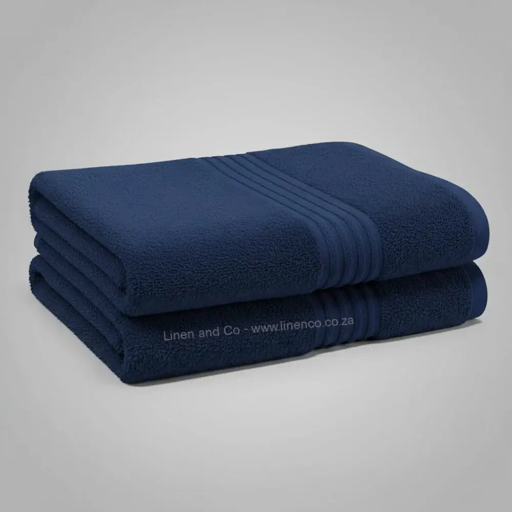 High-quality navy bath towel from Linen and Co's Glodina Marathon range, illustrating superior absorbency and commercial-grade performance