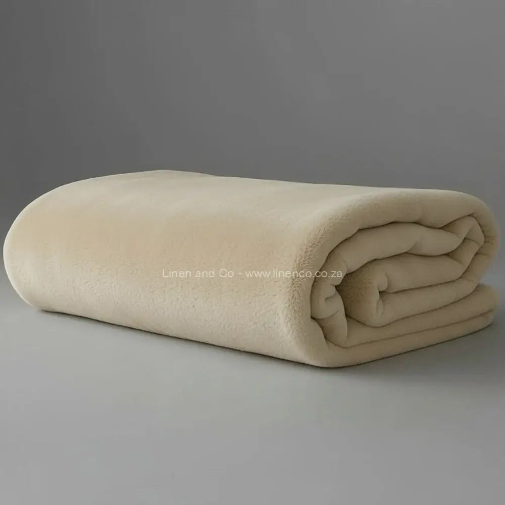 Bone Belfiore luxury blanket neatly folded on light grey background - premium hospitality textile.