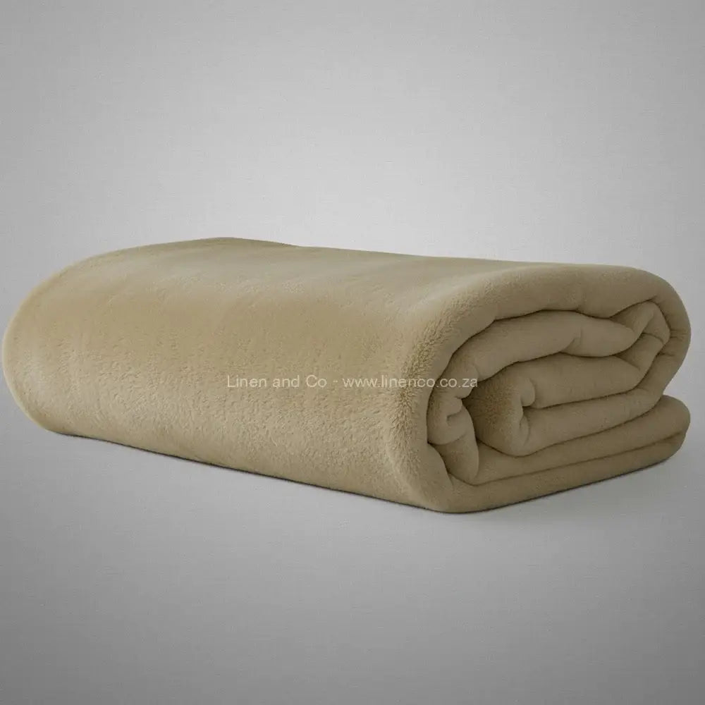 Khaki Belfiore luxury blanket neatly folded on light grey background - premium hospitality textile.