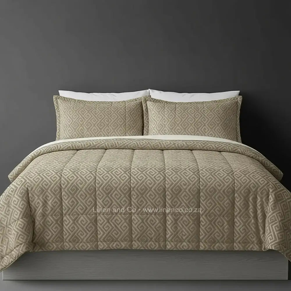 Luxury natural Cambridge comforter with quilted patterned design displayed on bed, featuring premium neutral tones and elegant texture, hospitality-grade bedding by Linen and Co